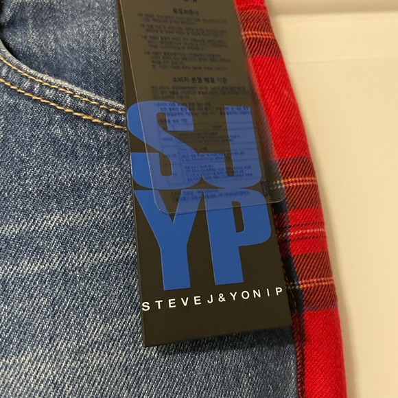 SJYP back check mix jeans, XS/US 25, brand new - Picture 6 of 10